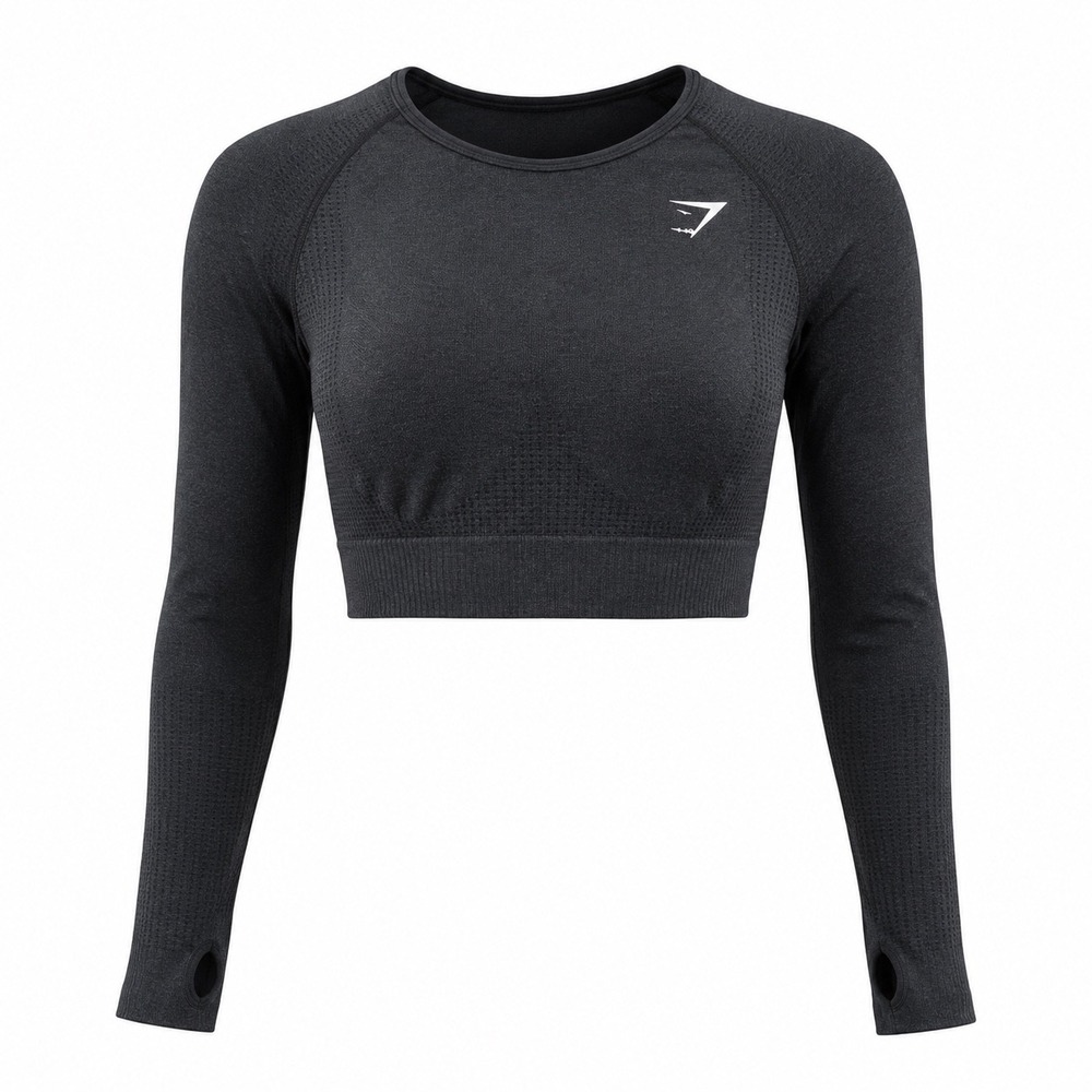 Gymshark Seamless Long Sleeve Crop Top black XL Thumbholes Gym activewear yoga